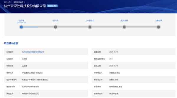 云深处科创板IPO获受理：拟募资25亿元 去年扭亏 行业应用收入占比近八成