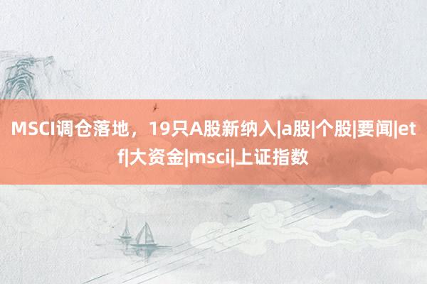 MSCI调仓落地，19只A股新纳入|a股|个股|要闻|etf|大资金|msci|上证指数