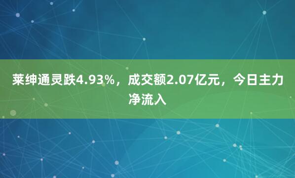 莱绅通灵跌4.93%，成交额2.07亿元，今日主力净流入