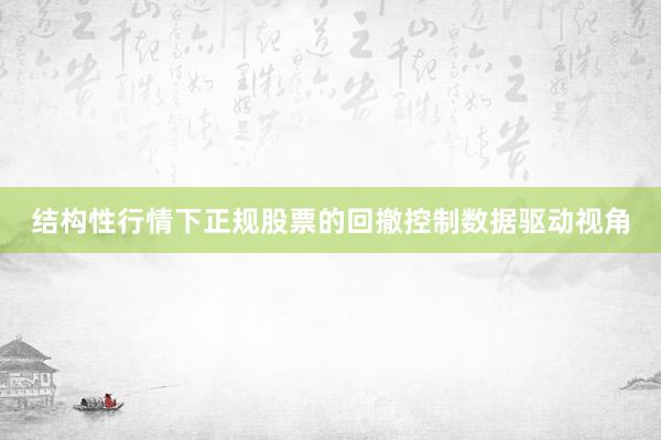结构性行情下正规股票的回撤控制数据驱动视角