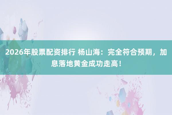 2026年股票配资排行 杨山海：完全符合预期，加息落地黄金成功走高！