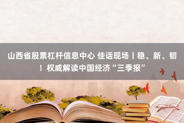 山西省股票杠杆信息中心 佳话现场丨稳、新、韧！权威解读中国经济“三季报”